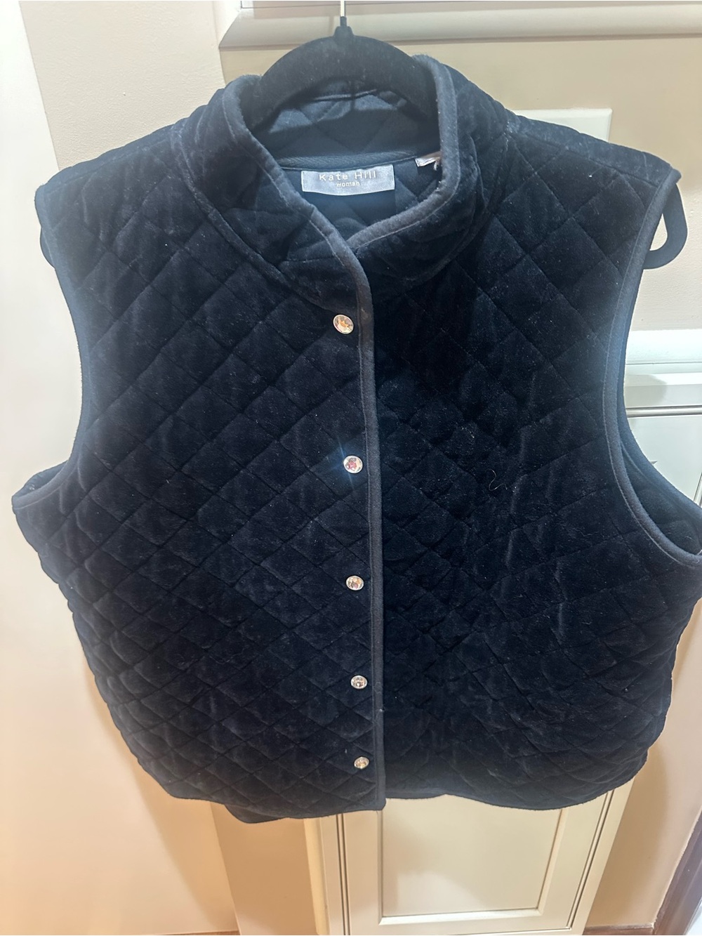 Kate Hill Navy Quilted Velvet Vest with Snap Front